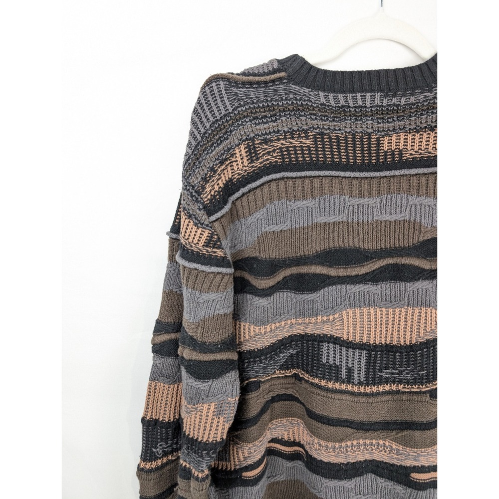 Coogi Style 3D Knit Crewneck Sweater Size M Brown Striped Retro Funky Cottage - Picture 9 of 12